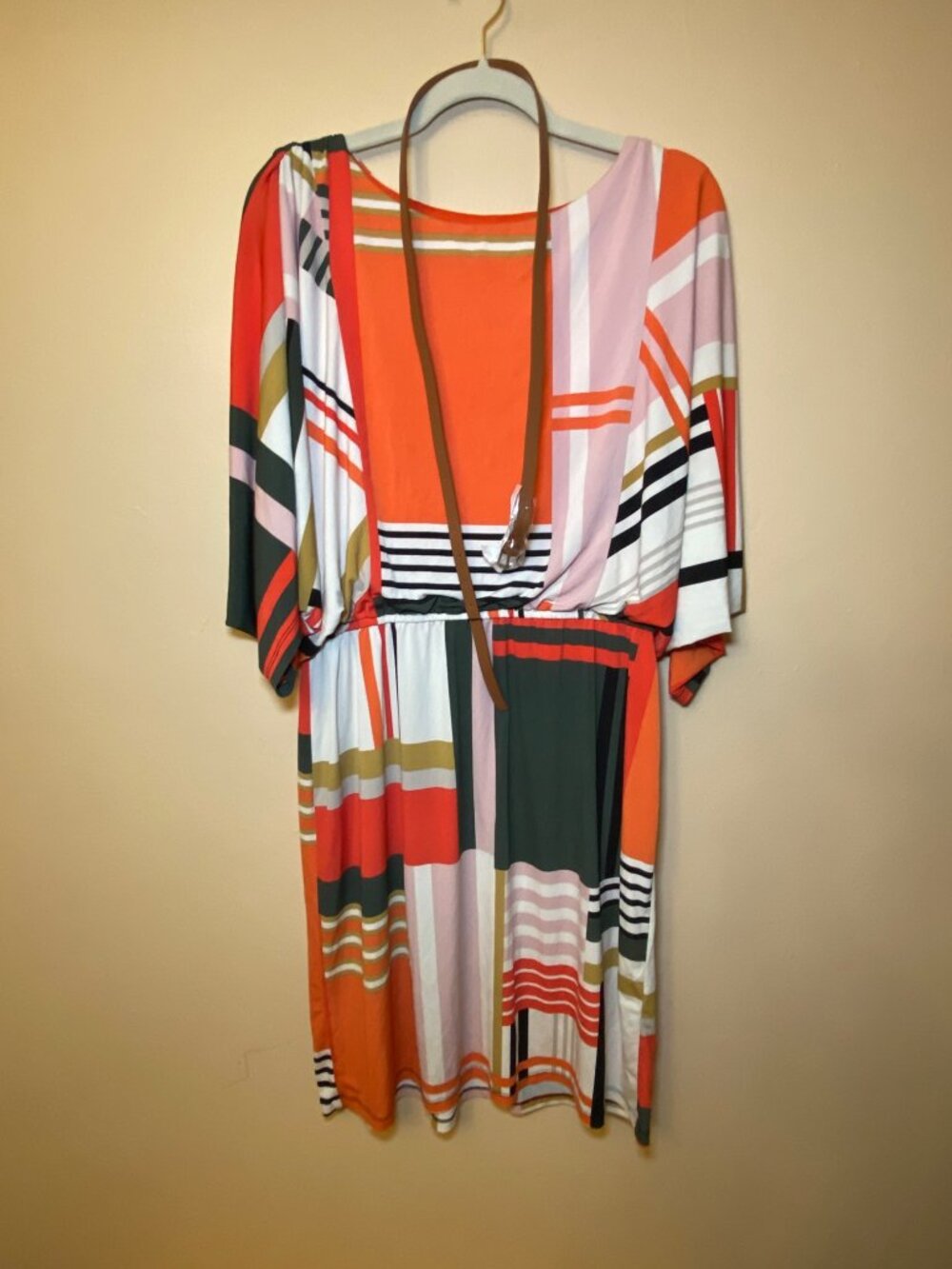 Sandra Darren Multicolor Striped Dress Size 14 With New Belt